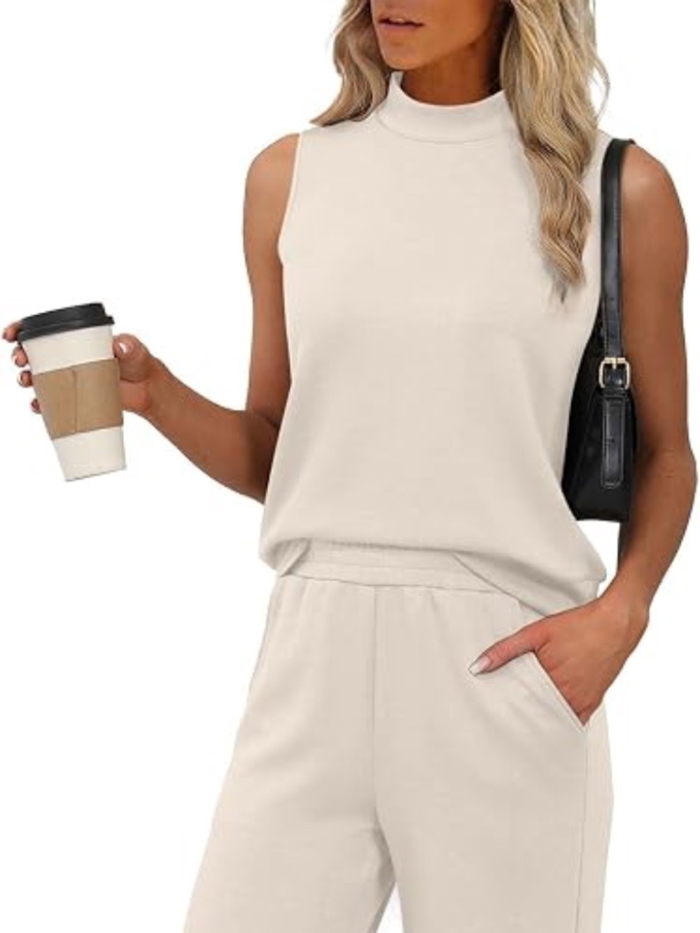 XIEERDUO Top for Women Summer Outfits Travel Mock Neck xl beige